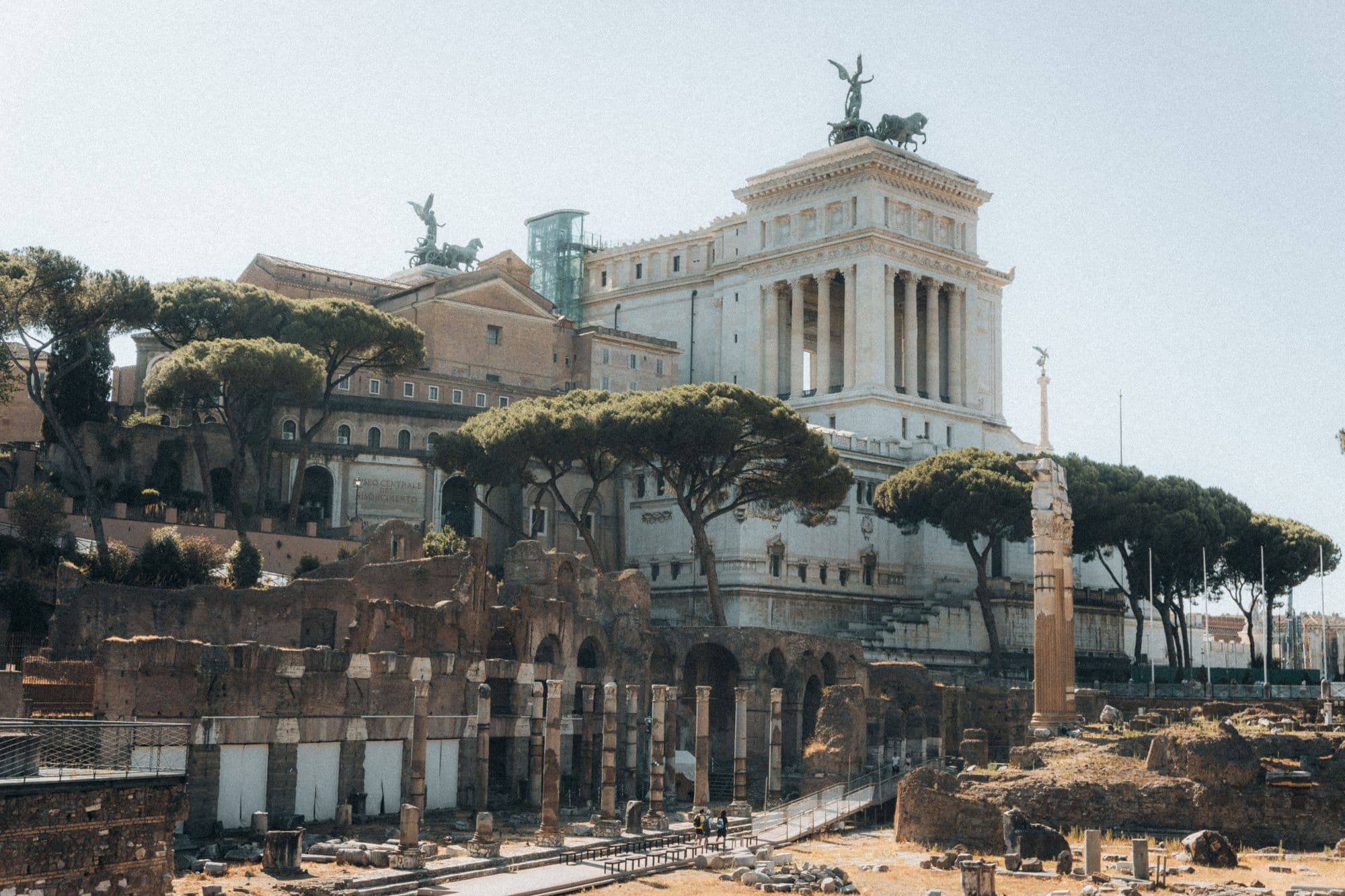 Ruins of the Roman Forum below the Vittoriano monument in Rome