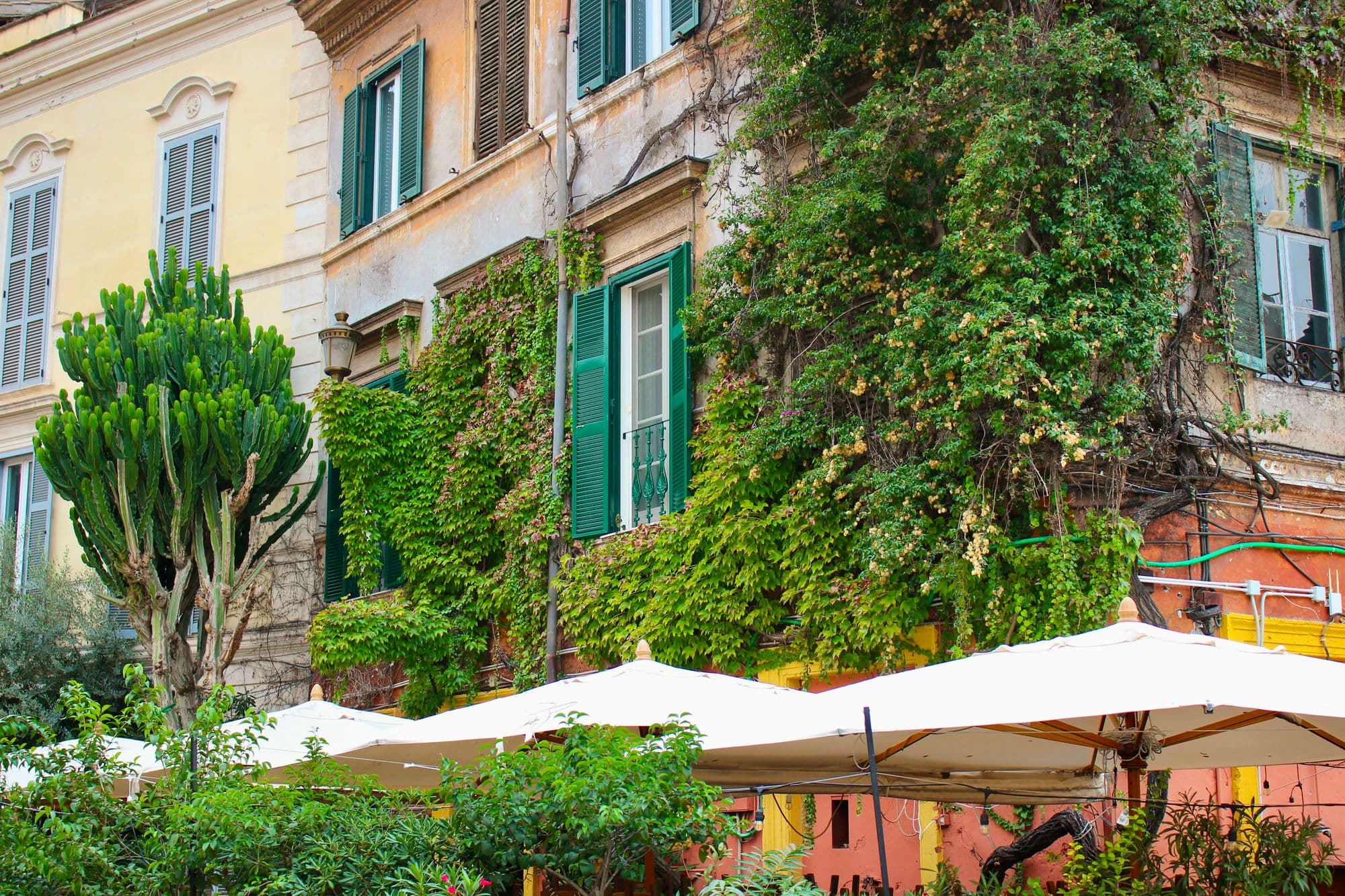 Ivy-covered building in the Trastevere neighborhood of Rome