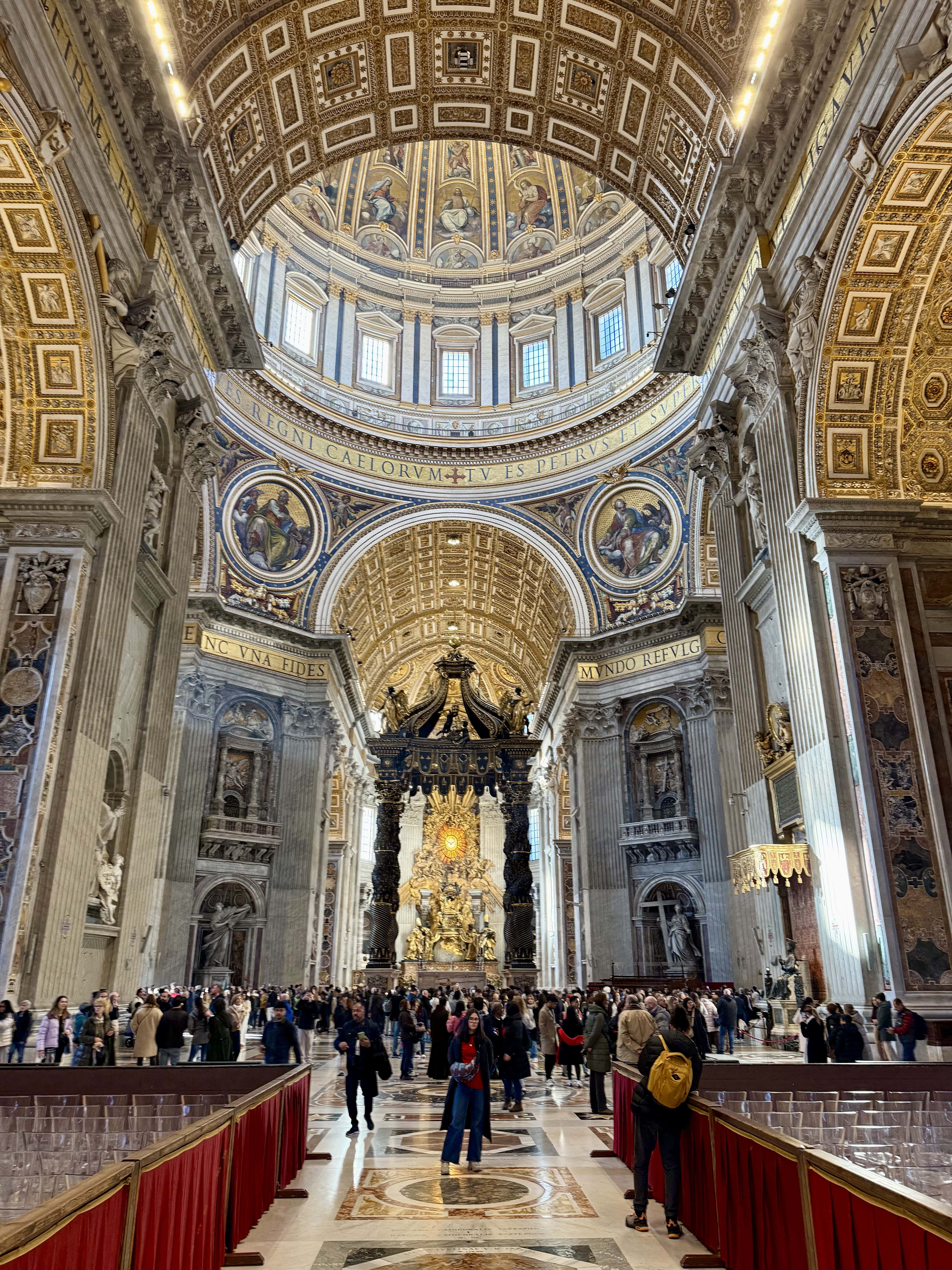 Interior of Saint Peter's Basilica showing Bernini's Baldachin and Michelangelo's dome